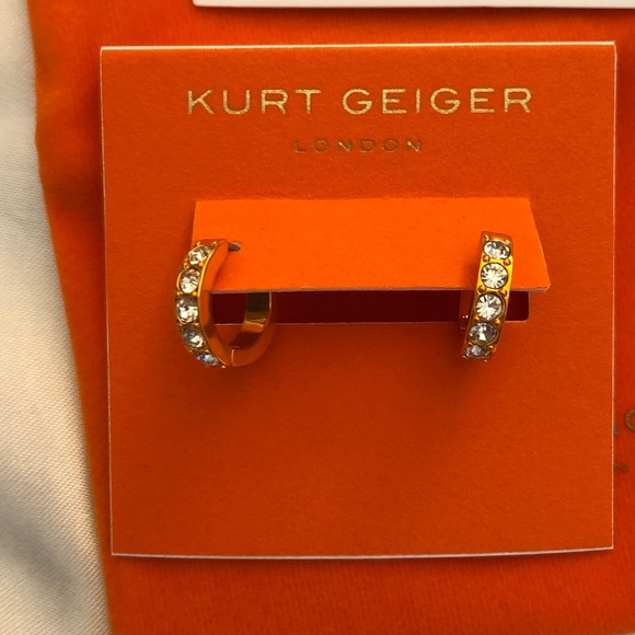 Kurt Geiger London Orange Metallic Huggie Hoops Crystal Accents NWT & Dust Bag - Picture 2 of 12